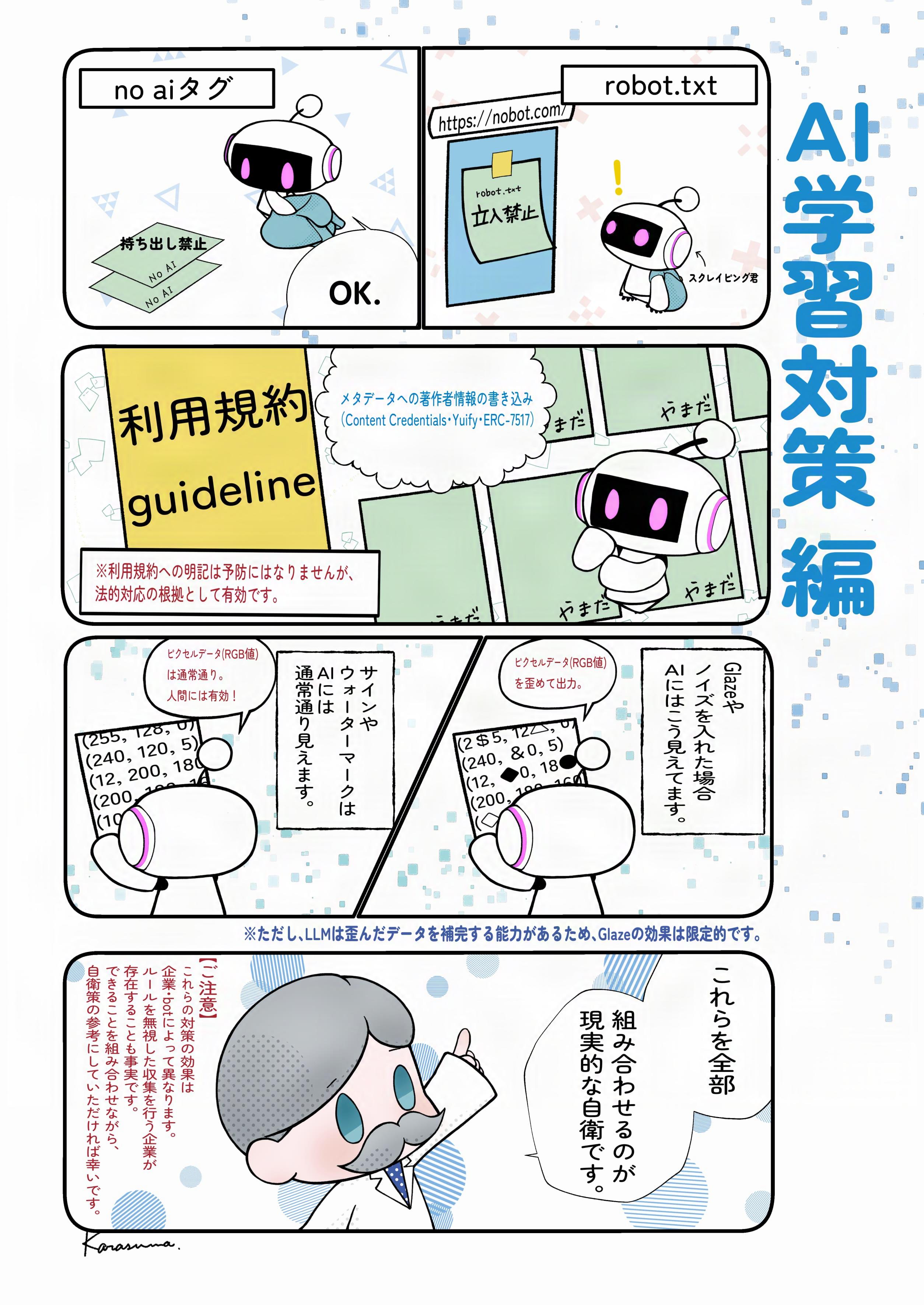 AI学習への対策を解説した4コマ漫画