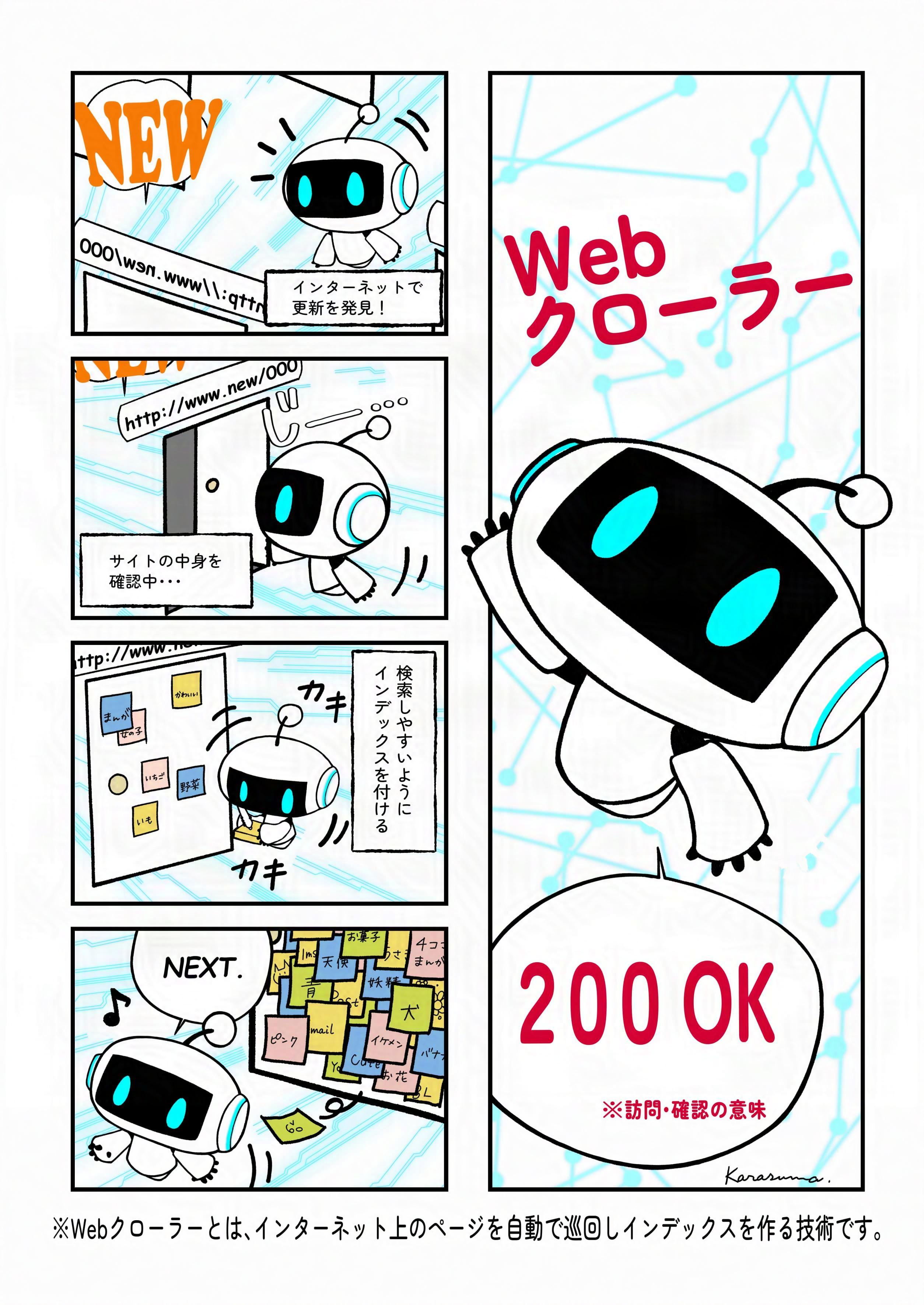 Webクローラーの仕組みを解説した4コマ漫画