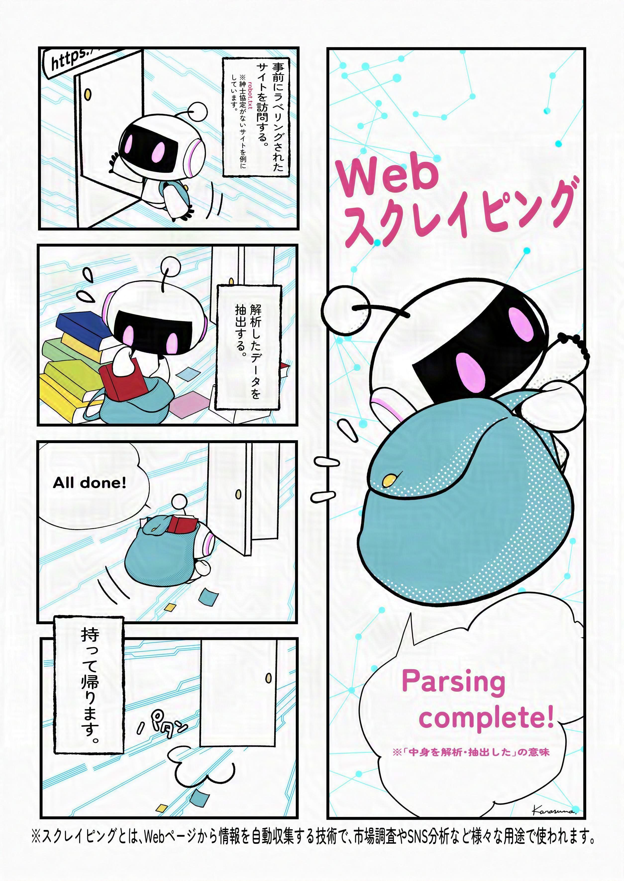 スクレイピングの仕組みを解説した4コマ漫画